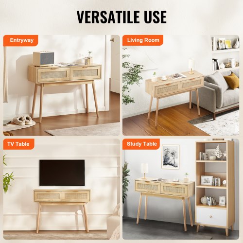 Rattan Console Table with 2 Storage Drawers Rattan Entryway Table with 2