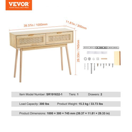 Rattan Console Table with 2 Storage Drawers Rattan Entryway Table with 2