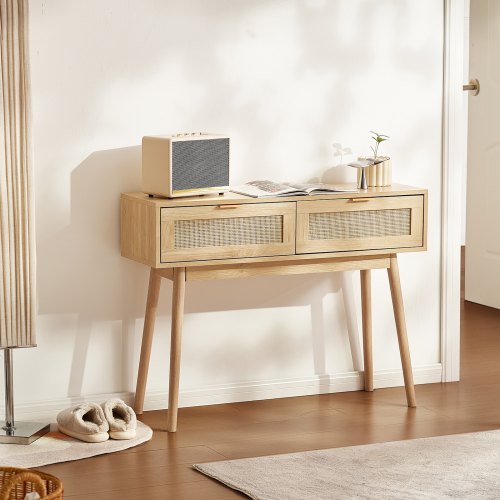 Rattan Console Table with 2 Storage Drawers Rattan Entryway Table with 2