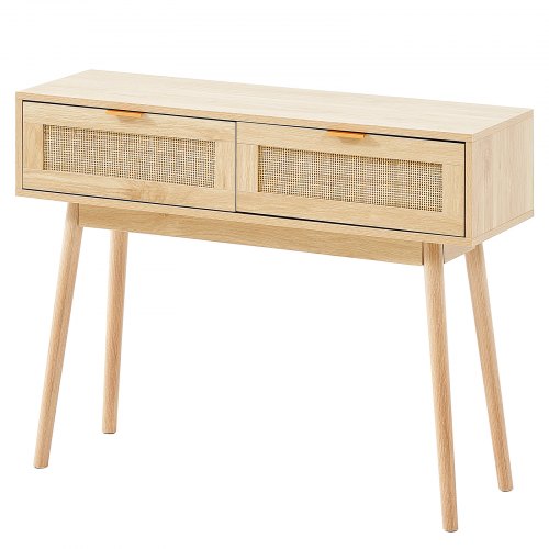 Rattan Console Table with 2 Storage Drawers Rattan Entryway Table with 2