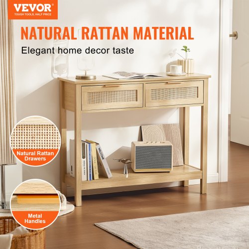 Rattan Console Table with 2 Storage Drawers Rattan Entryway Table with 2