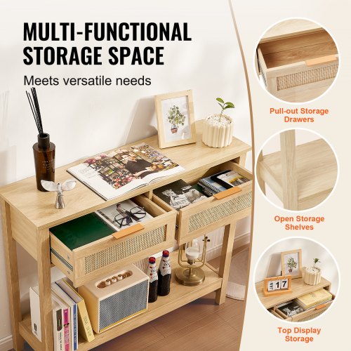 Rattan Console Table with 2 Storage Drawers Rattan Entryway Table with 2