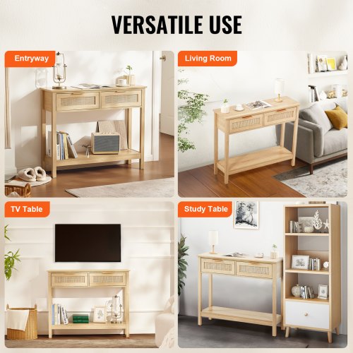 Rattan Console Table with 2 Storage Drawers Rattan Entryway Table with 2