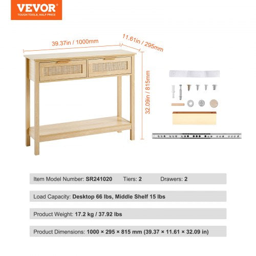 Rattan Console Table with 2 Storage Drawers Rattan Entryway Table with 2