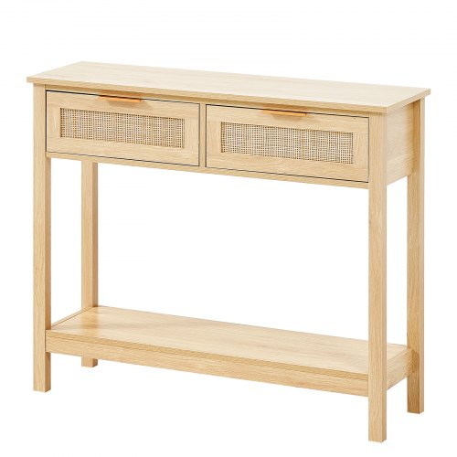 Rattan Console Table with 2 Storage Drawers Rattan Entryway Table with 2