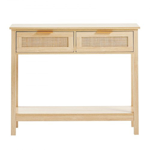 Rattan Console Table with 2 Storage Drawers Rattan Entryway Table with 2