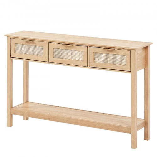 Rattan Console Table with 3 Storage Drawers Rattan Entryway Table with 3