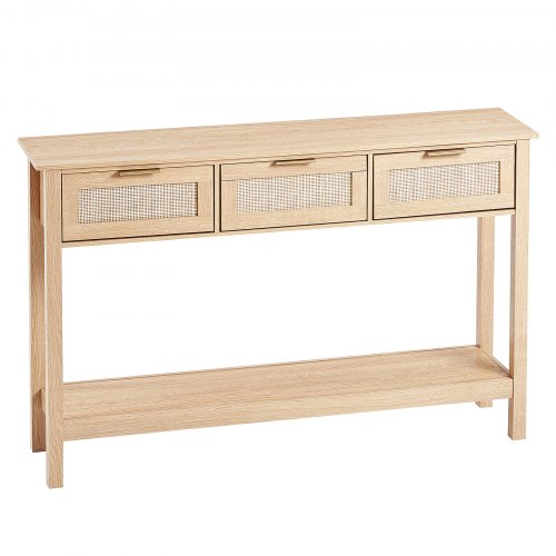 Rattan Console Table with 3 Storage Drawers Rattan Entryway Table with 3