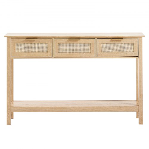 Rattan Console Table with 3 Storage Drawers Rattan Entryway Table with 3