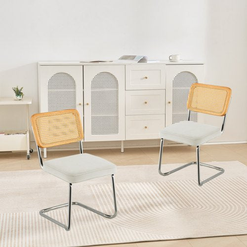 Rattan Dining Chairs Set of 2 Mid Century Modern Dining Chair Upholstered