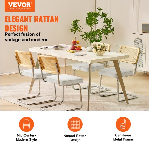 Rattan Dining Chairs Set of 4 Mid Century Modern Dining Chair Upholstered