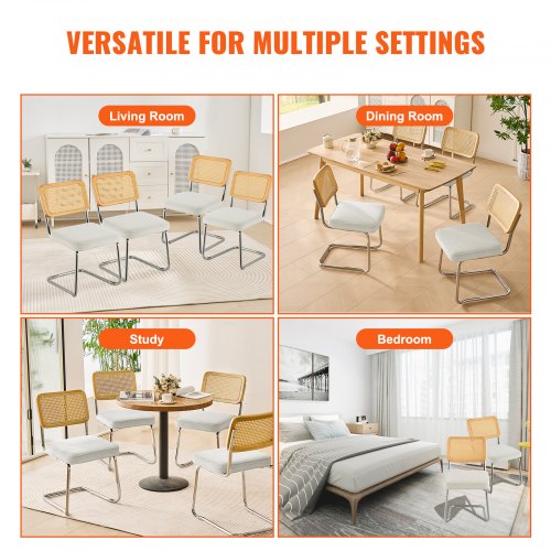 Rattan Dining Chairs Set of 4 Mid Century Modern Dining Chair Upholstered