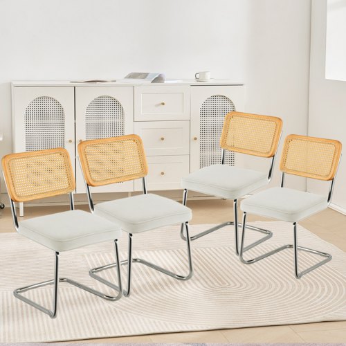 Rattan Dining Chairs Set of 4 Mid Century Modern Dining Chair Upholstered