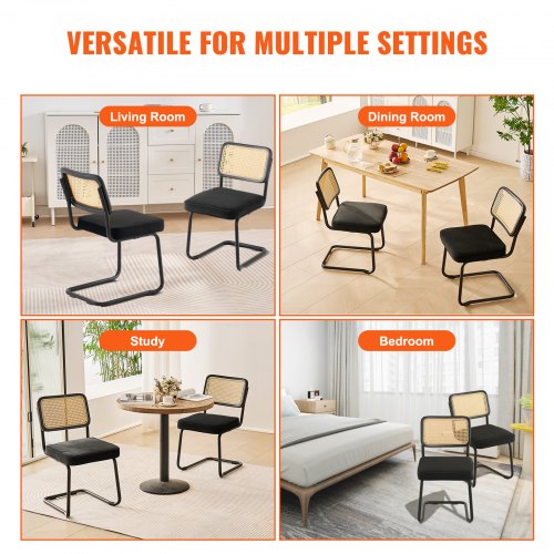Rattan Dining Chairs Set of 2 Mid Century Modern Dining Chair Upholstered