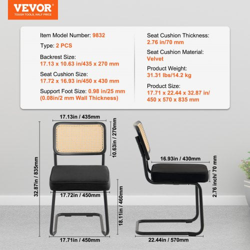 Rattan Dining Chairs Set of 2 Mid Century Modern Dining Chair Upholstered