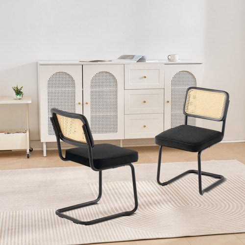 Rattan Dining Chairs Set of 2 Mid Century Modern Dining Chair Upholstered