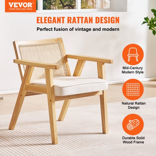 Mid Century Modern Rattan Chair Upholstered Velvet Accent Chair with Rattan