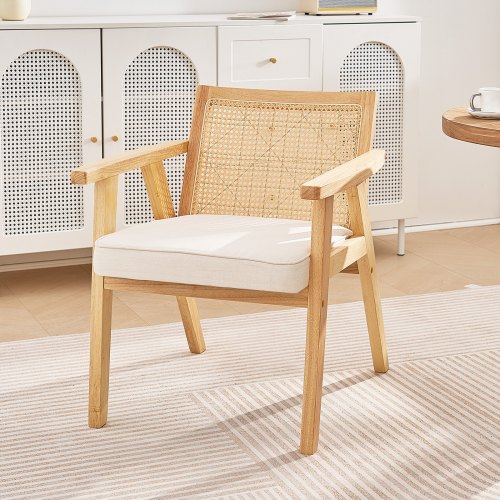 Mid Century Modern Rattan Chair Upholstered Velvet Accent Chair with Rattan