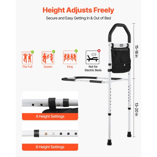 Bed Rail for Elderly Bedside Assist Rails with Supporting Leg and PU