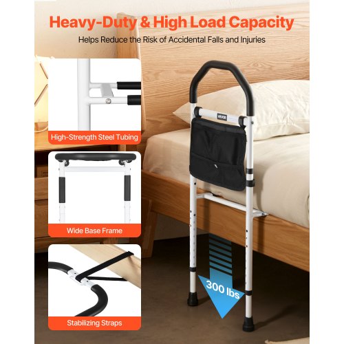 Bed Rail for Elderly Bedside Assist Rails with Supporting Leg and PU