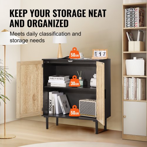 Rattan Cabinet Rattan Storage Cabinet with 2 Magnetic Doors and Adjustable