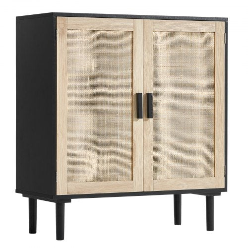 Rattan Cabinet Rattan Storage Cabinet with 2 Magnetic Doors and Adjustable