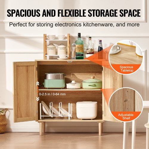 Rattan Cabinet Rattan Storage Cabinet with 2 Magnetic Doors and Adjustable