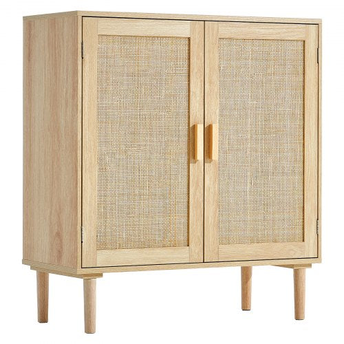 Rattan Cabinet Rattan Storage Cabinet with 2 Magnetic Doors and Adjustable