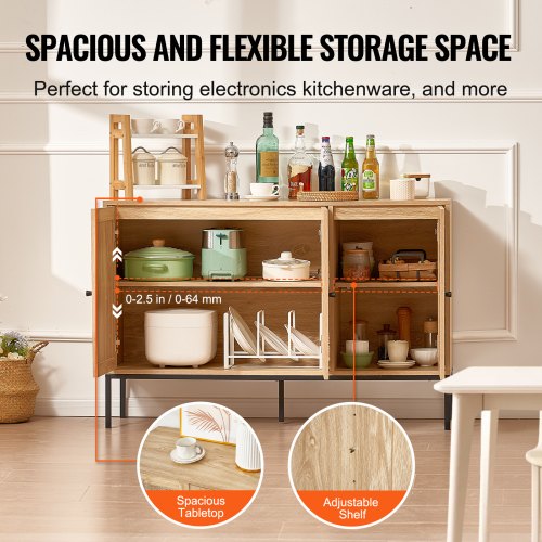 Rattan Cabinet Rattan Storage Cabinet with 3 Magnetic Doors and Adjustable