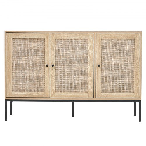 Rattan Cabinet Rattan Storage Cabinet with 3 Magnetic Doors and Adjustable