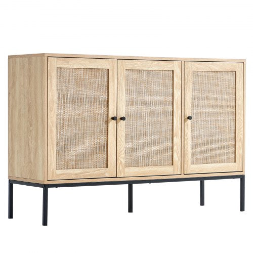 Rattan Cabinet Rattan Storage Cabinet with 3 Magnetic Doors and Adjustable