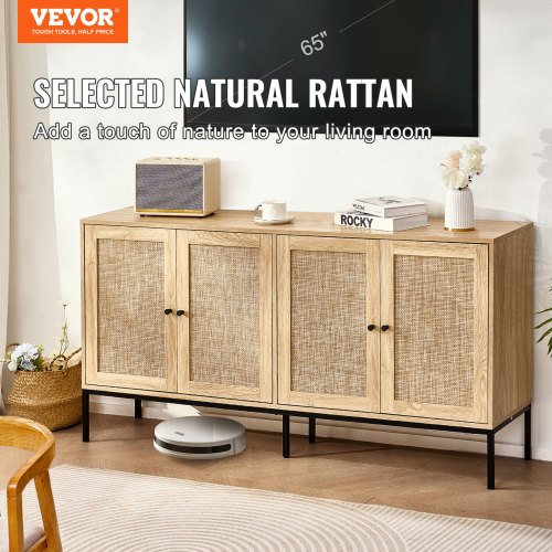 Rattan Cabinet Rattan Storage Cabinet with 4 Magnetic Doors and Adjustable