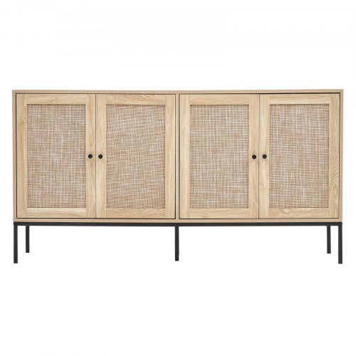 Rattan Cabinet Rattan Storage Cabinet with 4 Magnetic Doors and Adjustable