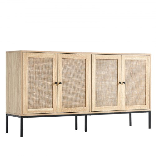 Rattan Cabinet Rattan Storage Cabinet with 4 Magnetic Doors and Adjustable