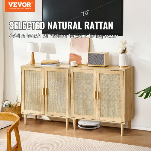 Rattan Cabinet Set of 2 Rattan Storage Cabinet with 4 Magnetic Doors