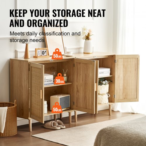 Rattan Cabinet Set of 2 Rattan Storage Cabinet with 4 Magnetic Doors