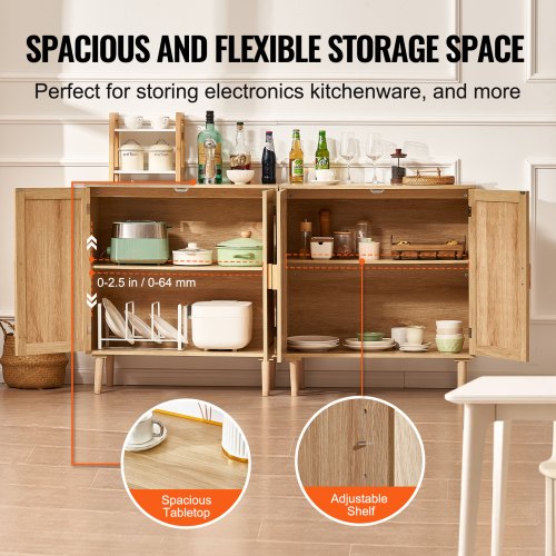 Rattan Cabinet Set of 2 Rattan Storage Cabinet with 4 Magnetic Doors
