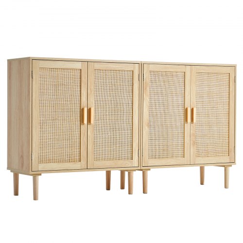 Rattan Cabinet Set of 2 Rattan Storage Cabinet with 4 Magnetic Doors