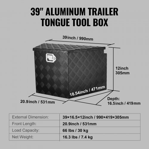 Trailer Tongue Box Aluminum Alloy Diamond Plate Tongue Box Tool Chest