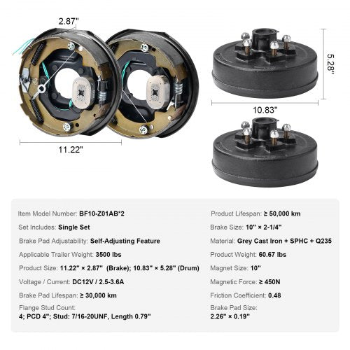 Trailer Hub Drum Kits 5 on 45 BC with 10 x 214 Electric Brakes