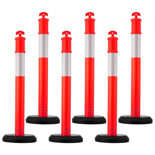 6 Pack Traffic Delineator Posts 48 inches Traffic Safety Cones with Fillable
