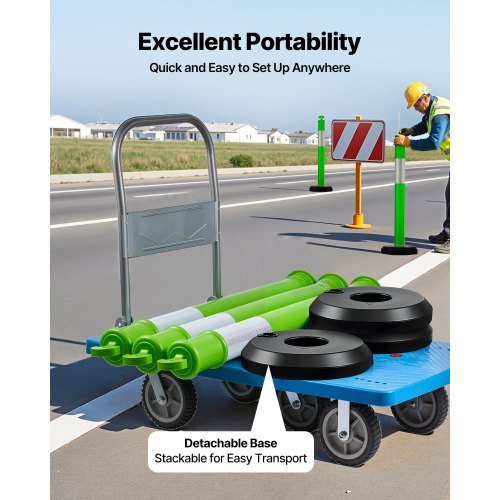 3 Pack Traffic Delineator Posts 48 inches Traffic Safety Cones with Fillable 1
