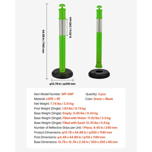 3 Pack Traffic Delineator Posts 48 inches Traffic Safety Cones with Fillable 1