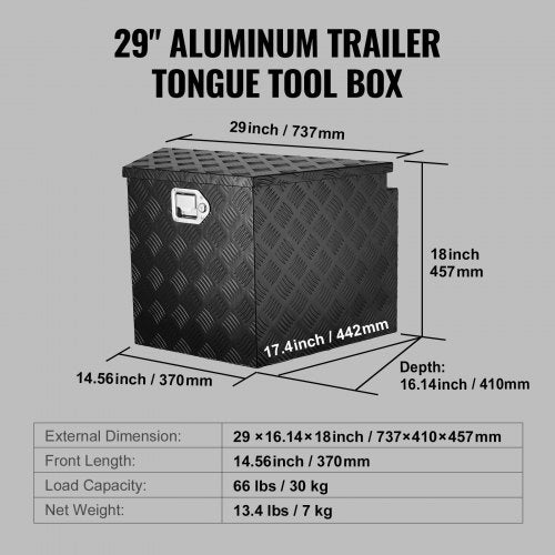 Trailer Tongue Box Aluminum Alloy Diamond Plate Tongue Box Tool Chest