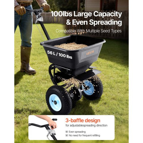 Broadcast Spreader 100LBS4Capacity WalkBehind Push Spreader98ft