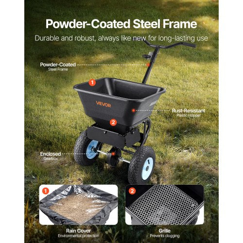 Broadcast Spreader 100LBS4Capacity WalkBehind Push Spreader98ft