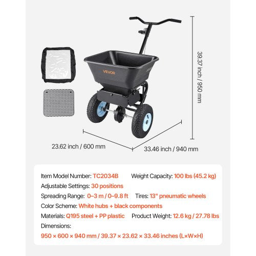 Broadcast Spreader 100LBS4Capacity WalkBehind Push Spreader98ft