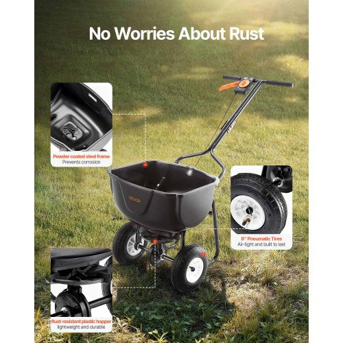 Broadcast Spreader 60LBS Capacity WalkBehind Push Spreader9.8 ft