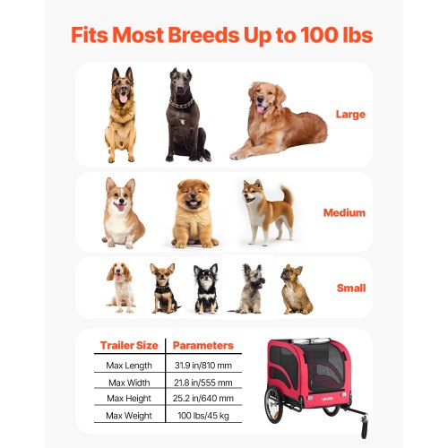 Dog Bike Trailer Supports up to 100 lbs Pet Cart Bicycle Carrier for Small