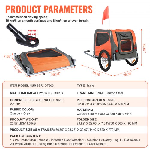 Dog Bike Trailer Supports up to 66 lbs Pet Cart Bicycle Carrier Easy